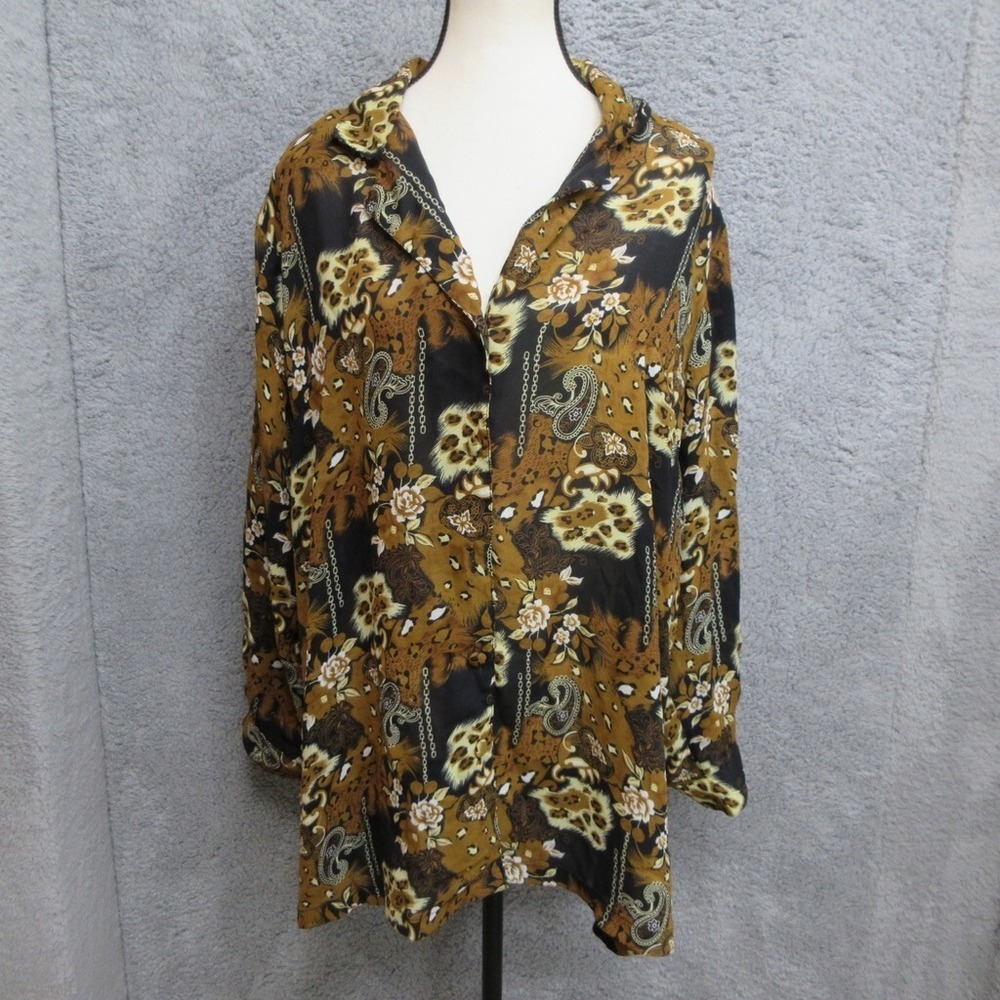 Lonnee Woman Shirt Women L Brown Black Paisley Multi Print Bold Glamour Mob Wife